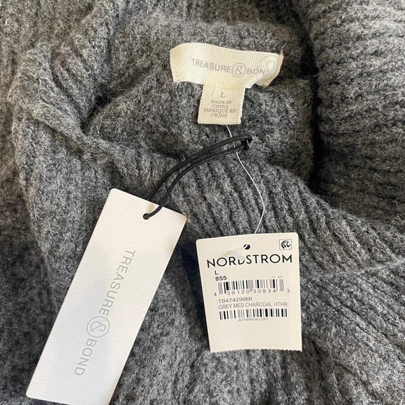 Treasure & Bond Gray Folded Neck Long Sleeve Sweater Dress - Picture 9 of 10